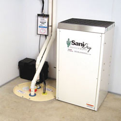 Sump pump system, dehumidifier, and basement wall panels installed during a sump pump installation in Washburn