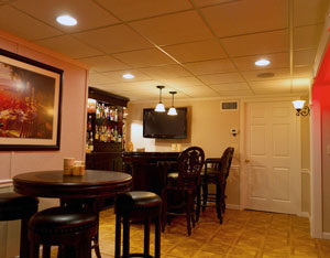 A finished basement TV room in Houghton