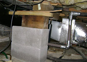 a poorly designed crawl space support system installed in a L'Anse home