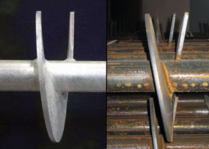 a proper and improper helical blade system in two different foundation piers in Ironwood.