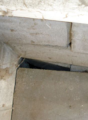 inward rotation of a foundation wall damaged by street creep in a garage in Wakefield