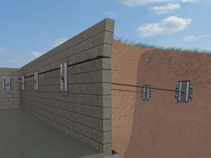 A graphic illustration of a foundation wall system installed in Chassell