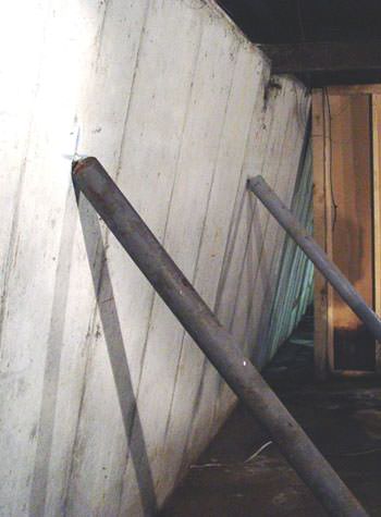 A foundation wall leaning in at the top in Atlantic Mine