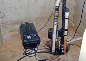 Pedestal sump pump system installed in a home in L'Anse