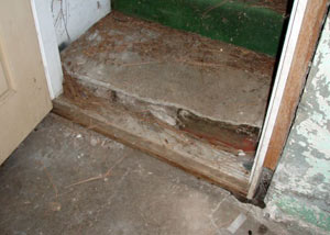 A flooded basement in Lac Du Flambeau where water entered through the hatchway door